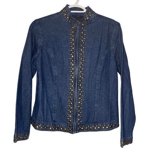 Vintage Life Style Studded Denim Zip Up Jean Jacket Women's Size Small - Picture 2 of 5